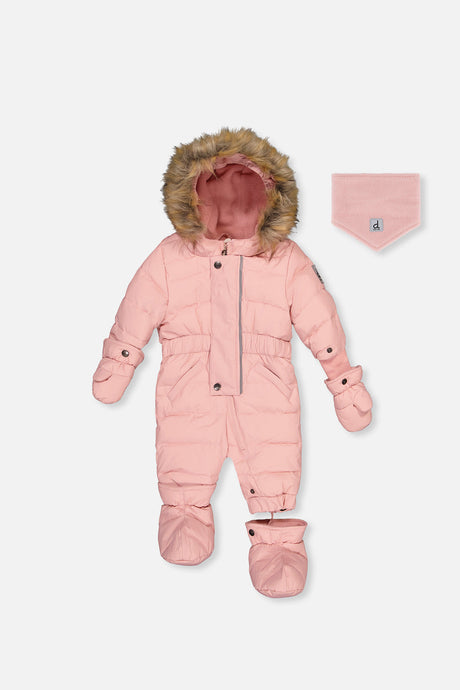 Deux par Deux baby girl ORIGINAL Pale Dusty Pink puffy snowsuit -30°C 5K sizes 6M-2T