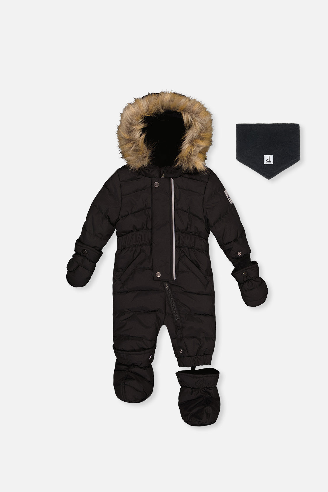 Deux par Deux Baby Original puffy one-piece snowsuit in Black — main product view