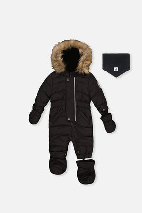 Deux par Deux Baby Original puffy one-piece snowsuit in Black — main product view
