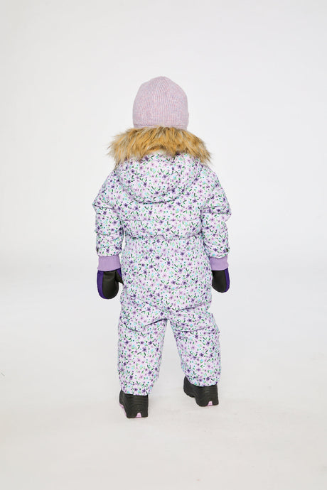 Baby girls purple floral one-piece puffy snowsuit alternate lookbook view