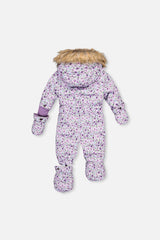 Deux par Deux baby puffy snowsuit in purple mini flowers alternate product view