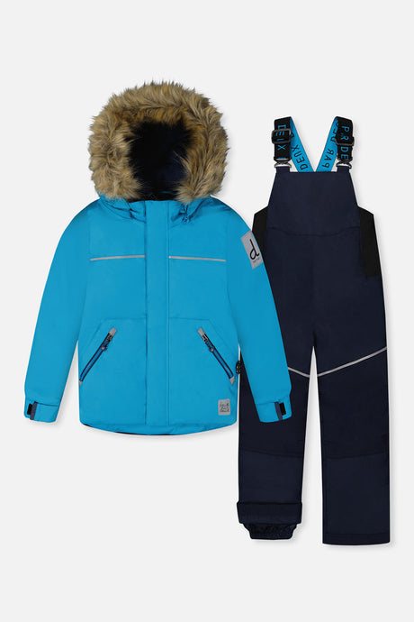 Deux par Deux boys blue DISCOVER snowsuit with navy bib pants