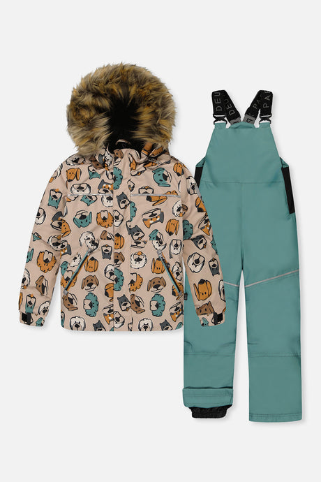 Two Piece Discover Snowsuit Beige Printed With Dogs-0
