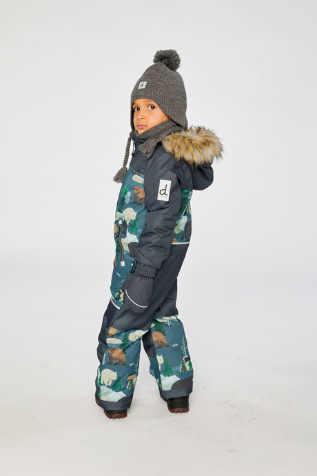 Deux par Deux Kids One Piece Discover Snowsuit Blue Bear Print