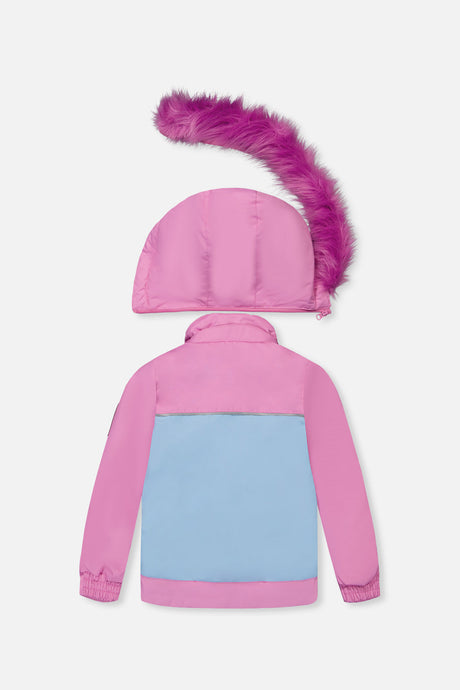 Deux par Deux DISCOVER jacket back view in pinkish violet and mint