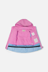 Girls pinkish violet jacket interior with fleece lining and snow skirt
