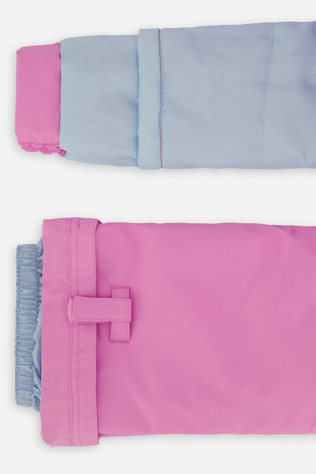 Deux par Deux girls DISCOVER snowsuit, pinkish violet colour-block – sleeve and pant hem extensions for growing room