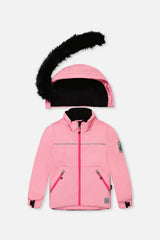 Deux par Deux girls pink DISCOVER winter jacket with faux fur hood
