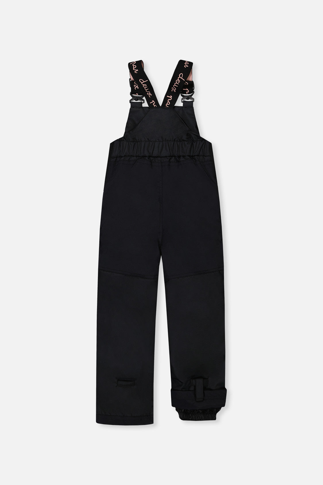 Deux par Deux girls DISCOVER snowsuit, pink and black – black snow bib pants, back view