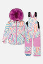 Deux par Deux girls DISCOVER multicolored cat line print snowsuit set