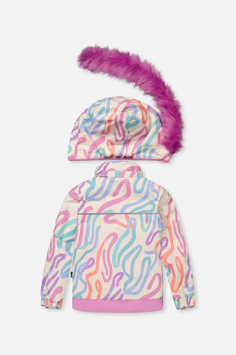 Girls waterproof two piece snowsuit with printed jacket and snow bib pants
