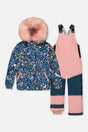 Deux par Deux girls Discover two-piece snowsuit in blue and pink unicorn print