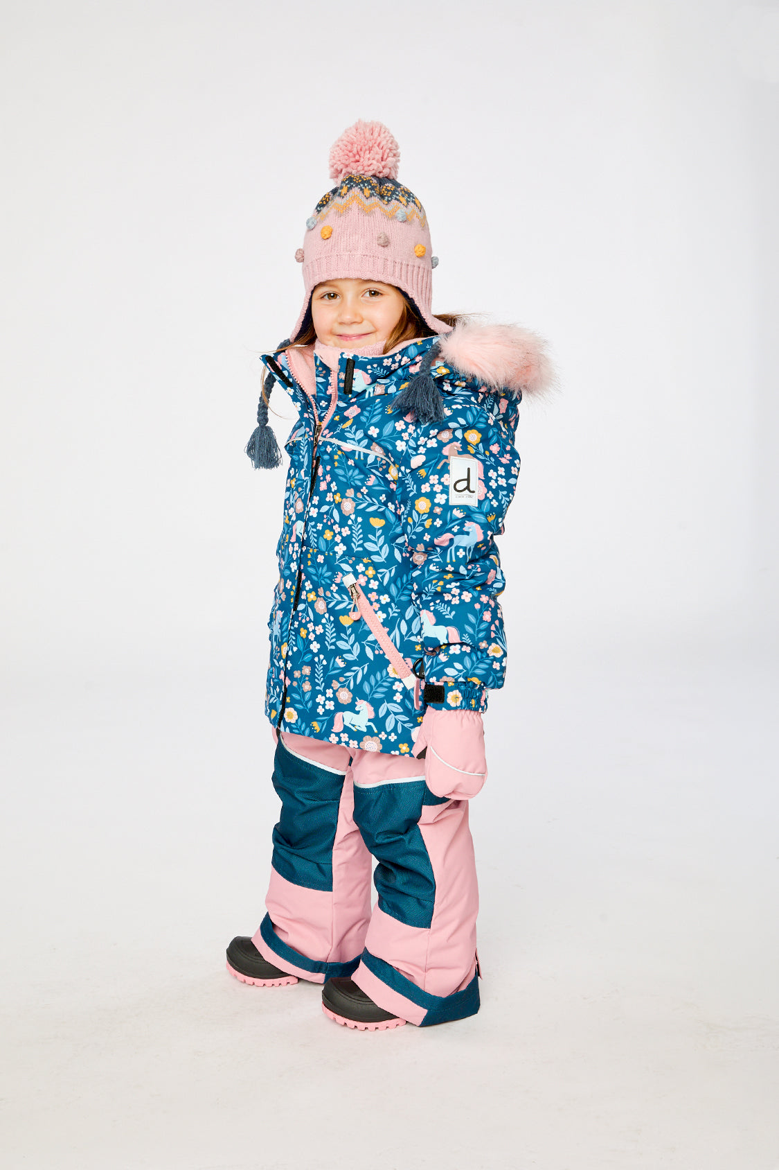 Deux par Deux girls 10K waterproof Discover snowsuit with unicorn print and snow bib pants