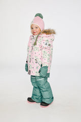 Deux par Deux girls DISCOVER snowsuit with retro pink print and Cordura bib snow pants