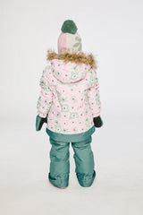 Girl in Deux par Deux -30°C retro pink DISCOVER snowsuit for daycare and snow play