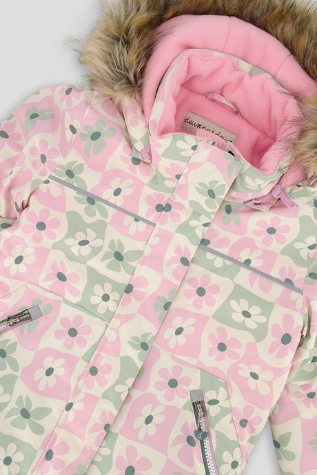 Deux par Deux Two Piece Discover Snowsuit White With Retro Pink Print