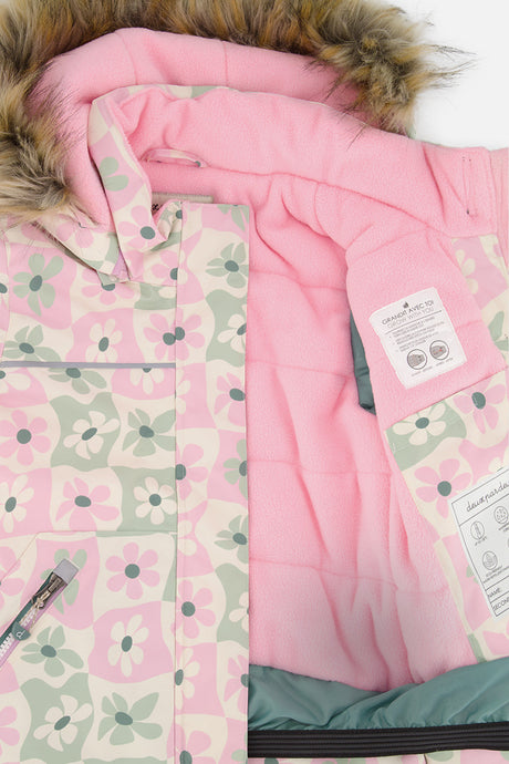 Deux par Deux Two Piece Discover Snowsuit White With Retro Pink Print