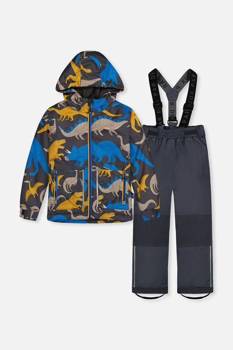 Deux par Deux boys CHILL grey blue dinosaur lightweight snowsuit -5°C 10K