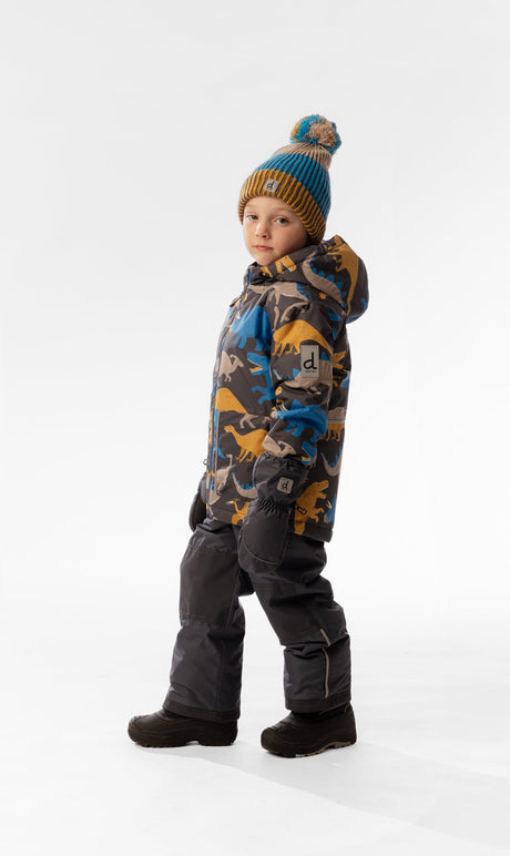 Boys CHILL 10K waterproof dinosaur snowsuit with adjustable hood and reflective details