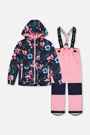 Deux par Deux CHILL lightweight two-piece snowsuit in blue floral print, main product view