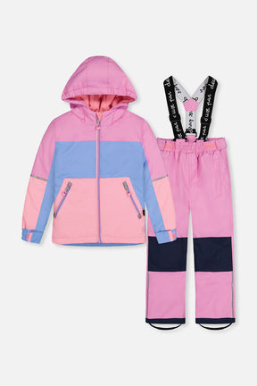 Deux par Deux CHILL lightweight snowsuit in pink, blue and mauve, main product view