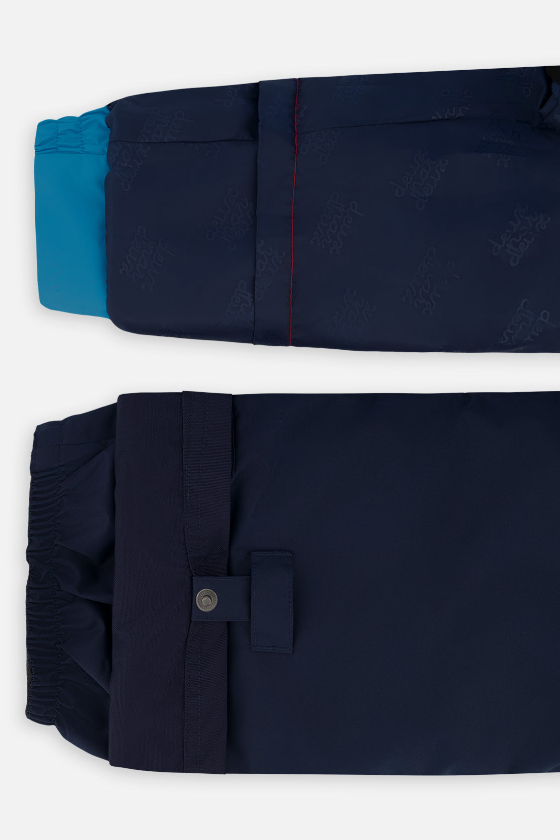 Deux par Deux boys PLAY snowsuit, light and dark blue – sleeve and pant hem extensions for growing room