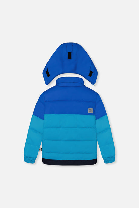 Deux par Deux blue colorblock PLAY snowsuit jacket back view