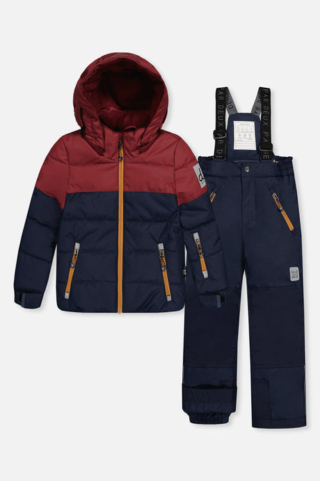 Deux par Deux boys navy and burgundy PLAY two-piece snowsuit set