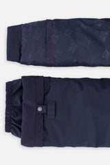 Deux par Deux boys PLAY snowsuit, navy and burgundy – sleeve and pant hem extensions for growing room