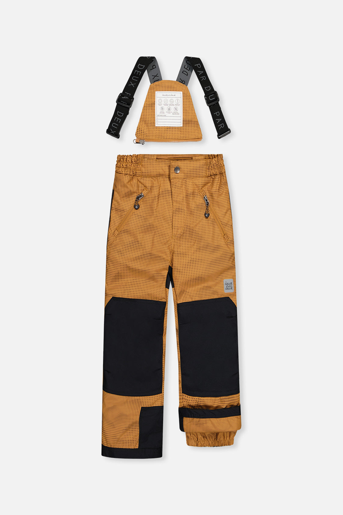 Boys brown winter snowsuit with adjustable suspenders and snow gaiters