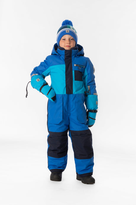 Kids One Piece Play Snowsuit Light And Dark Blue-1
