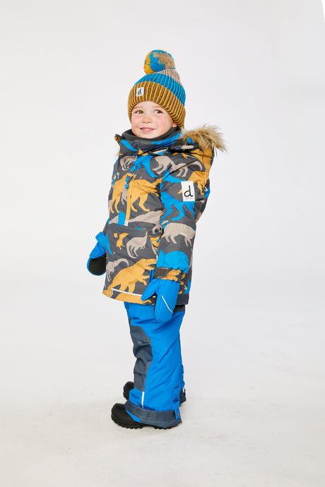 Two Piece Play Snowsuit Grey And Blue Dinosaur Print With Blue Pants-2