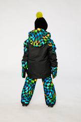 Deux par Deux Two Piece Play Snowsuit Black Colorblock With Green Yellow And Blue Checkerboard Pants