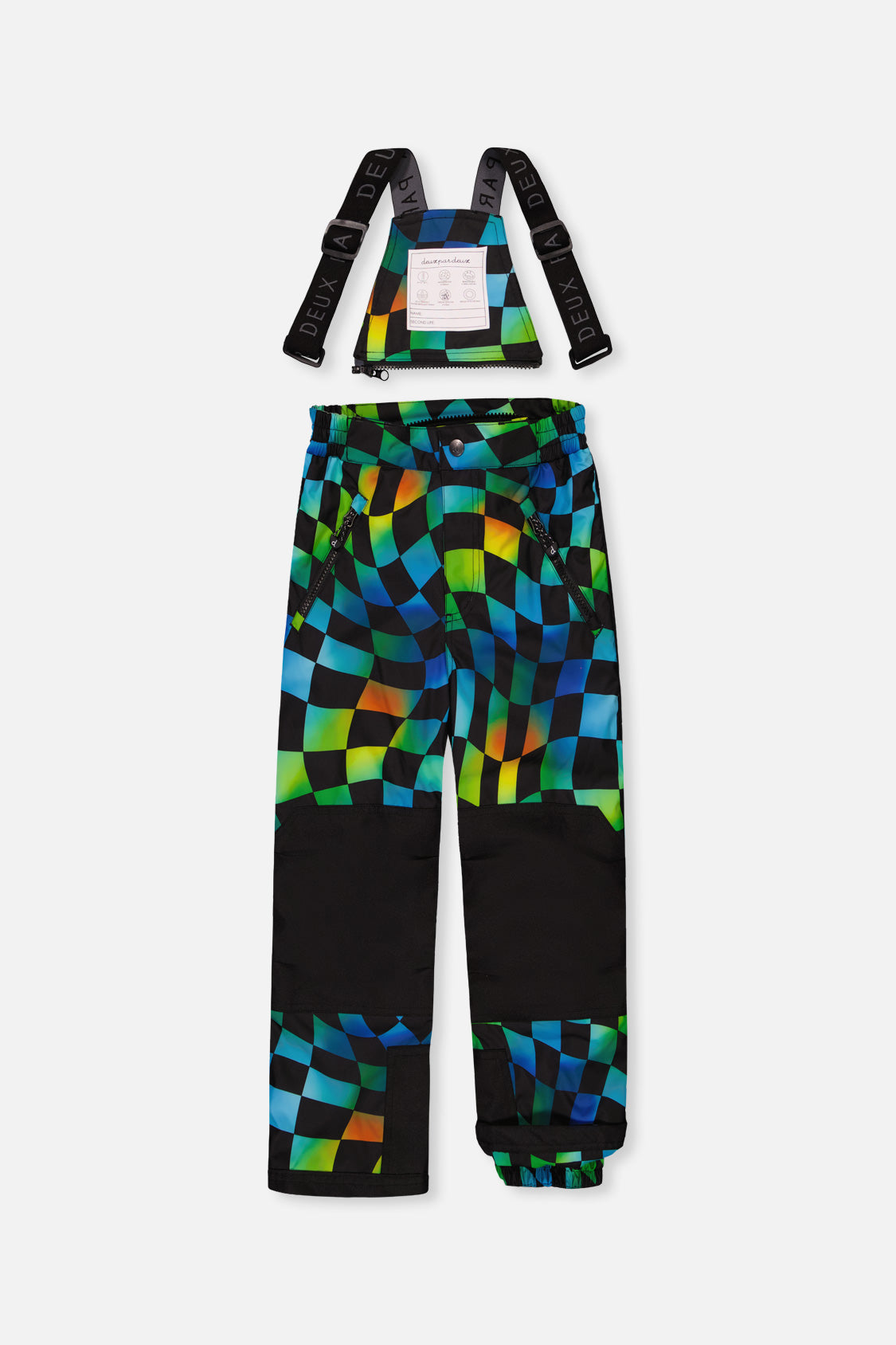 Deux par Deux Two Piece Play Snowsuit Black Colorblock With Green Yellow And Blue Checkerboard Pants
