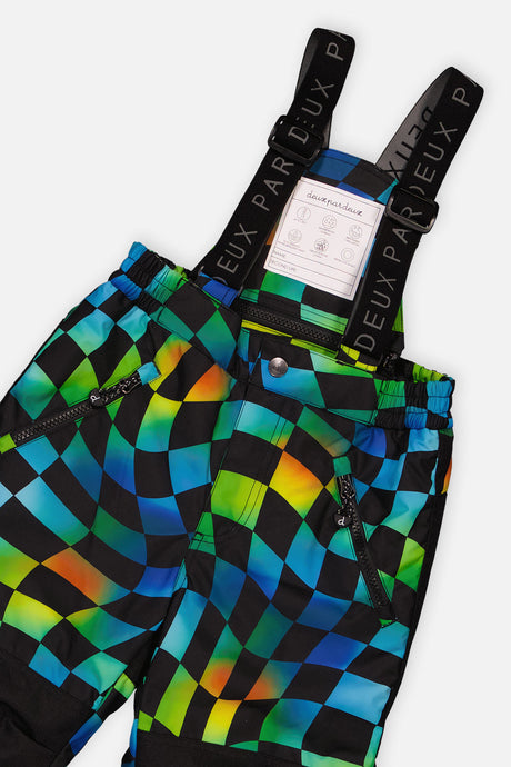 Deux par Deux Two Piece Play Snowsuit Black Colorblock With Green Yellow And Blue Checkerboard Pants