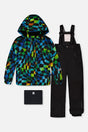 Deux par Deux boys green yellow blue checkerboard PLAY snowsuit with black pants product view