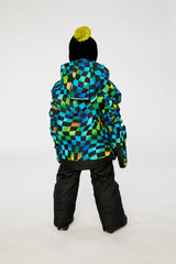 Boys green yellow blue checkerboard snowsuit with black pants alternate lookbook view