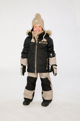 Deux par Deux boys black and beige PLAY snowsuit designed for active cold-weather winter play
