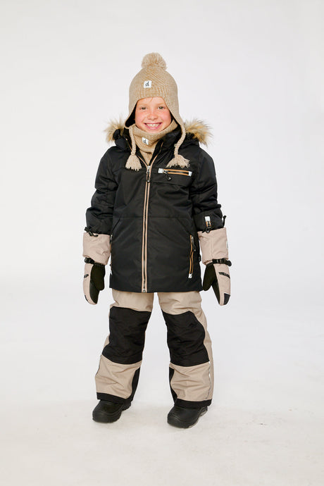 Deux par Deux boys black and beige PLAY snowsuit designed for active cold-weather winter play