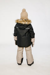 Deux par Deux boys PLAY winter snowsuit in black and beige with grow-with-me construction