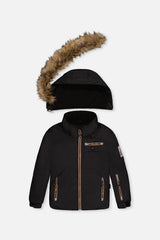 Deux par Deux boys black PLAY technical jacket from the black and beige two-piece snowsuit set