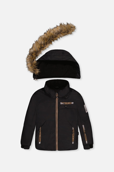 Deux par Deux boys black PLAY technical jacket from the black and beige two-piece snowsuit set