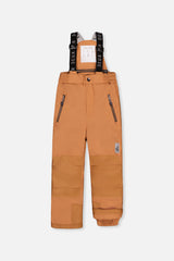 Deux par Deux boys' PLAY snowsuit with navy blue jacket and brown snow pants, another studio view