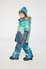Deux par Deux green navy jacket and blue camouflage pants PLAY snowsuit alternate view