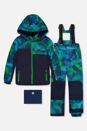 Deux par Deux boys Play two-piece snowsuit blue and green checkered print