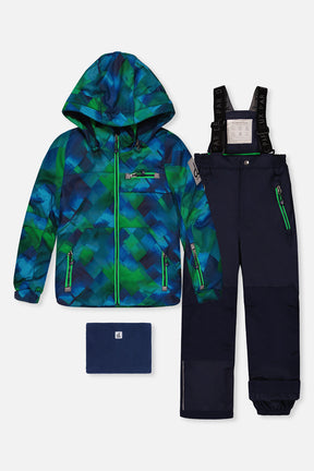Deux par Deux PLAY two-piece snowsuit in Blue and Green Checkered Print with Navy Pants — main product view