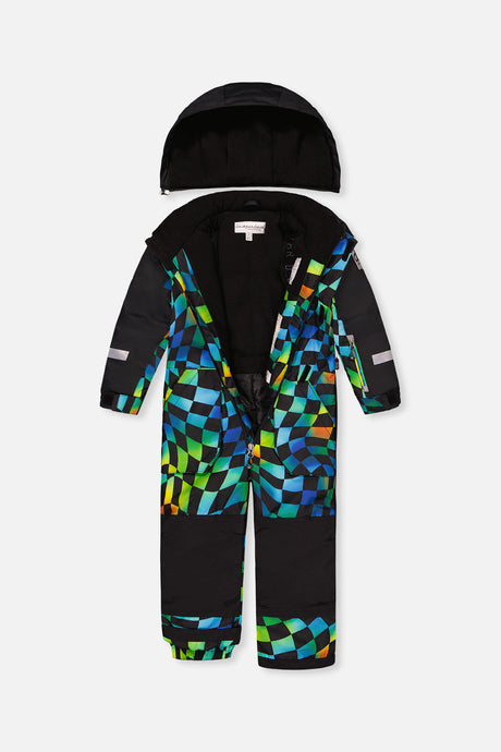 Deux par Deux Kids One Piece Play Snowsuit Blue Checkered Print