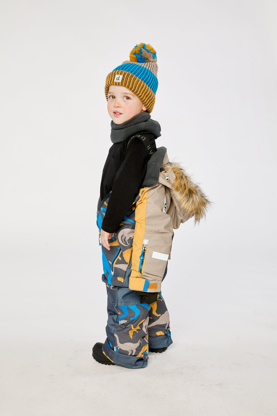 Deux par Deux Kids One Piece Play Snowsuit Grey And Blue Dinosaur Print lookbook view