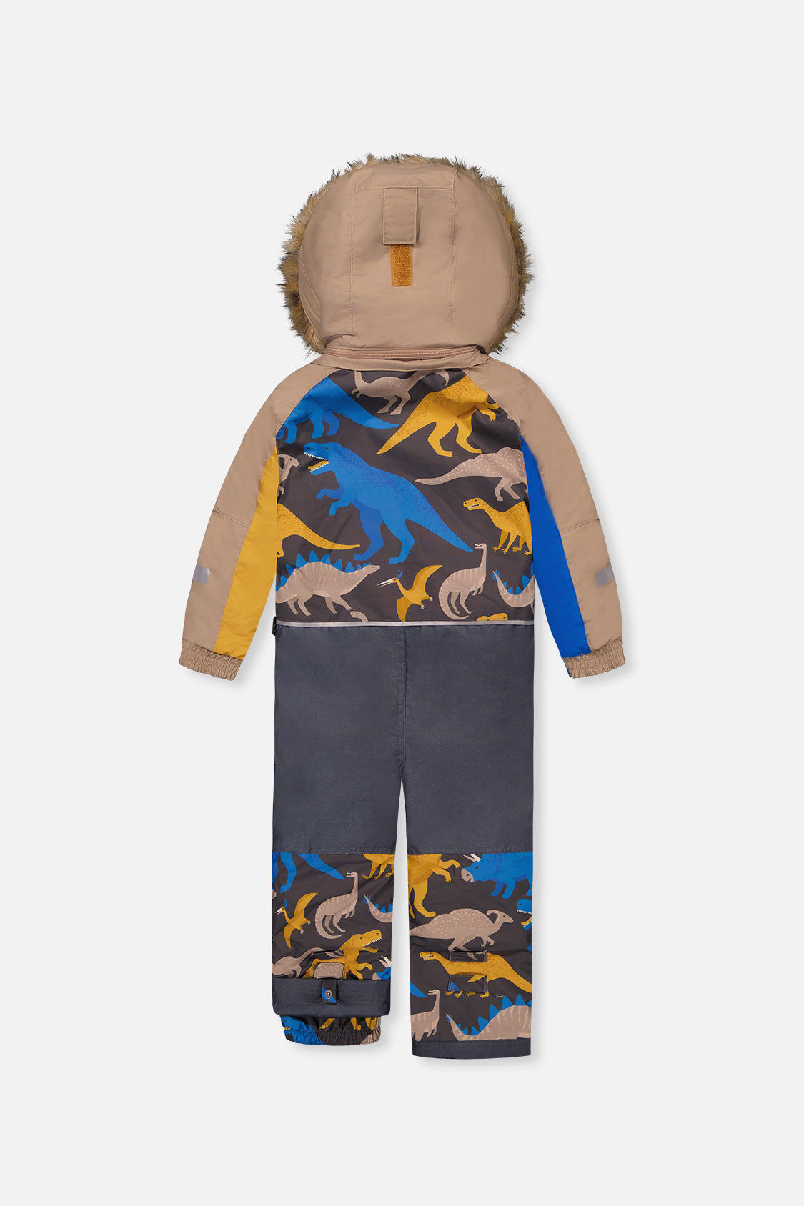 Deux par Deux Kids One Piece Play Snowsuit Grey And Blue Dinosaur Print