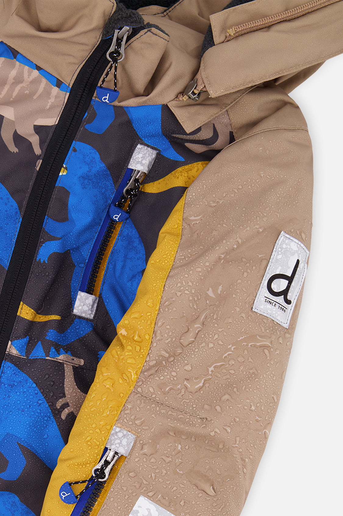 Deux par Deux Kids One Piece Play Snowsuit Grey And Blue Dinosaur Print